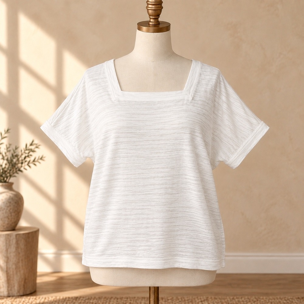 By Anthropologie White Square Neck Dolman Sleeve Top L Relaxed Minimalist